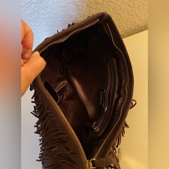 bebe Dark Brown Fringe Clutch with Heart Tags - Picture 3 of 9